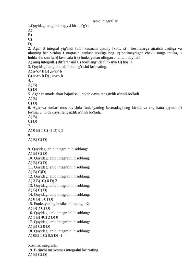 Aniq integrallar 1