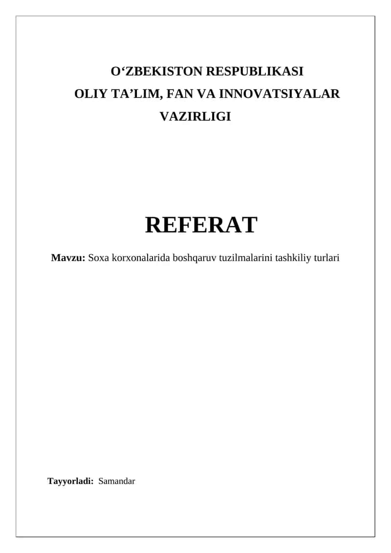 Soxa korxonalarida boshqaruv tuzilmalarini tashkiliy turlari 1