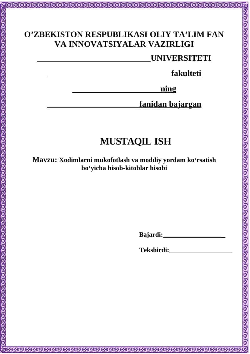 Xodimlarni mukofotlash va moddiy yordam koʻrsatish boʻyicha hisob-kitoblar hisobi 1