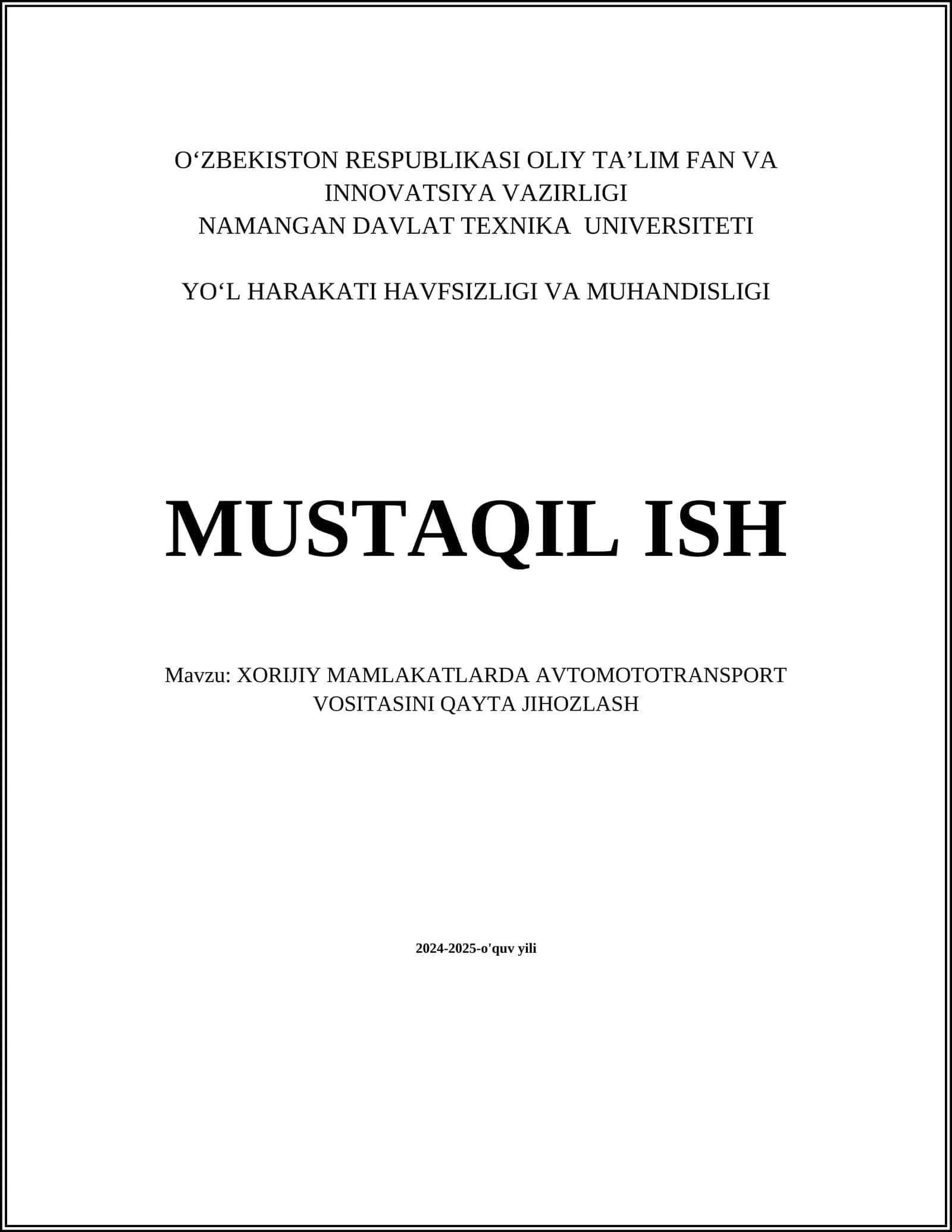 XORIJIY MAMLAKATLARDA AVTOMOTOTRANSPORT VOSITASINI QAYTA JIHOZLASH 1