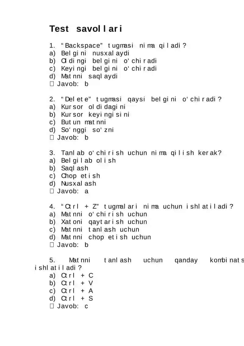 Test savollari 1
