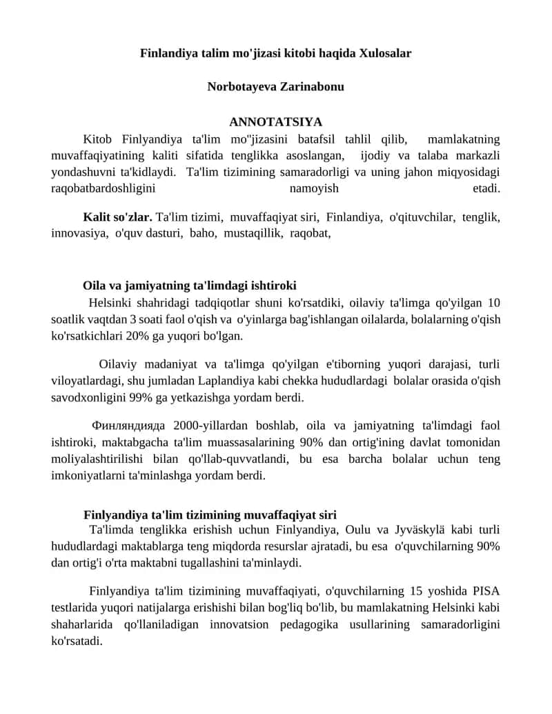 Finlandiya talim mo'jizasi kitobi 1