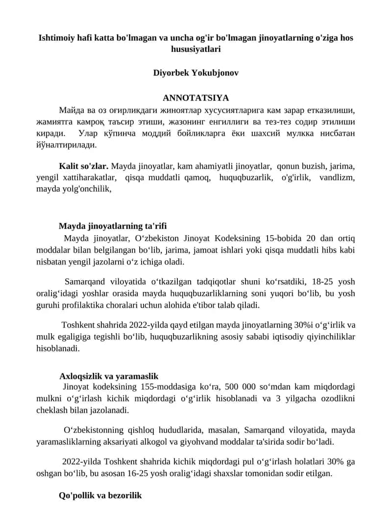 Mayda jinoyatlarning ta'rifi 1