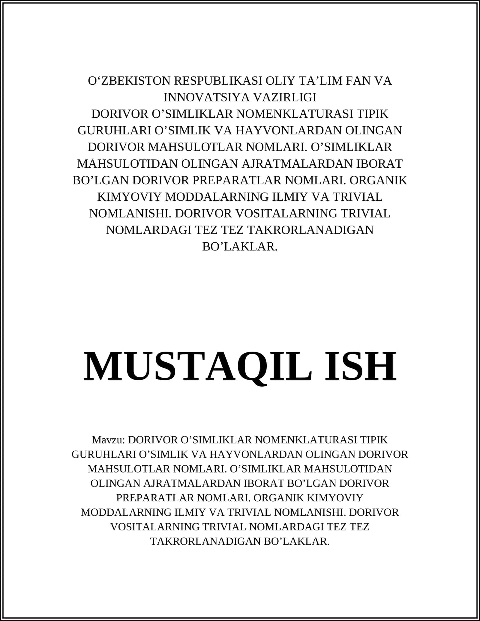 DORIVOR O’SIMLIKLAR NOMENKLATURASI 1