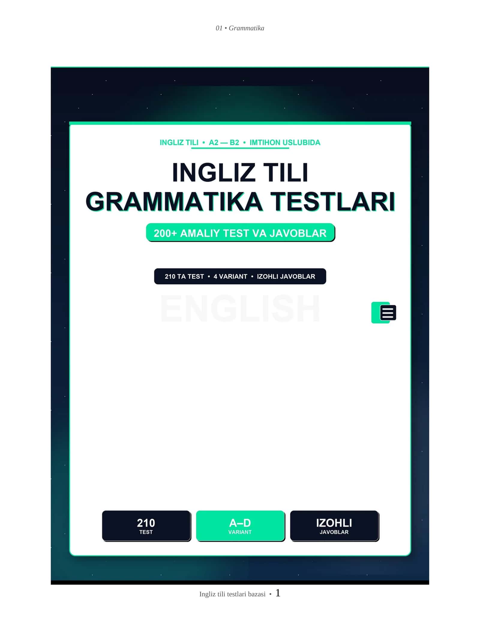 INGLIZ TILI TESTLARI BAZASI 1