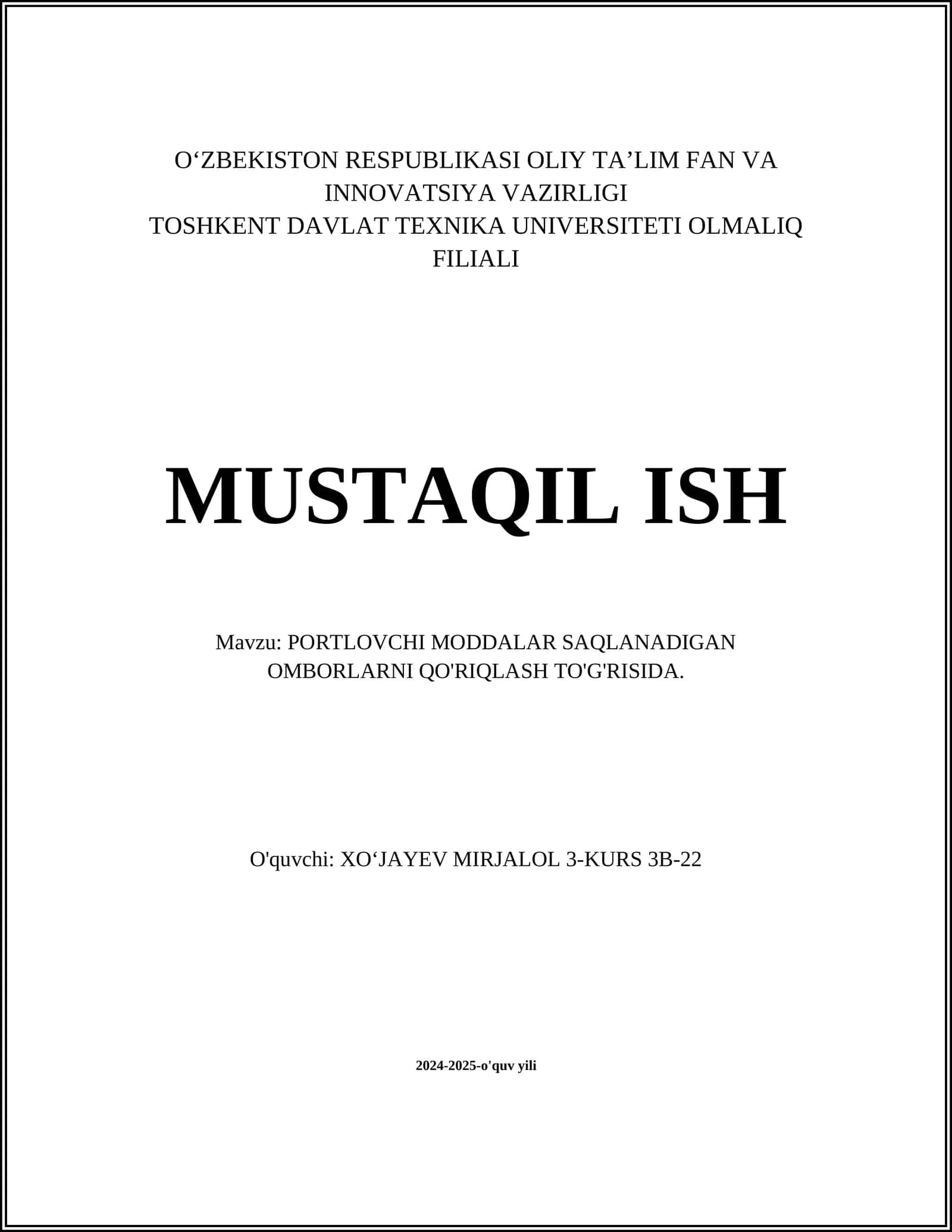 PORTLOVCHI MODDALAR SAQLANADIGAN OMBORLARNI QO'RIQLASH TO'G'RISIDA 1