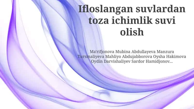 Ifloslangan suvlardan toza ichimlik suvi olish 1