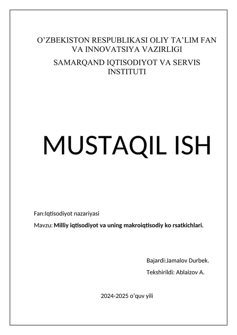 Milliy iqtisodiyot va uning makroiqtisodiy ko rsatkichlari 1