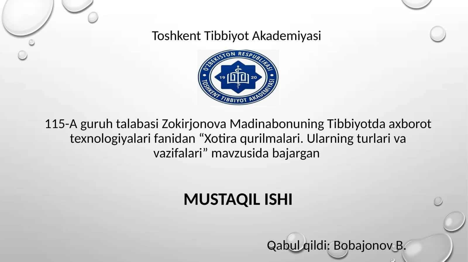 Xotira qurilmalari. Ularning turlari va vazifalari 1