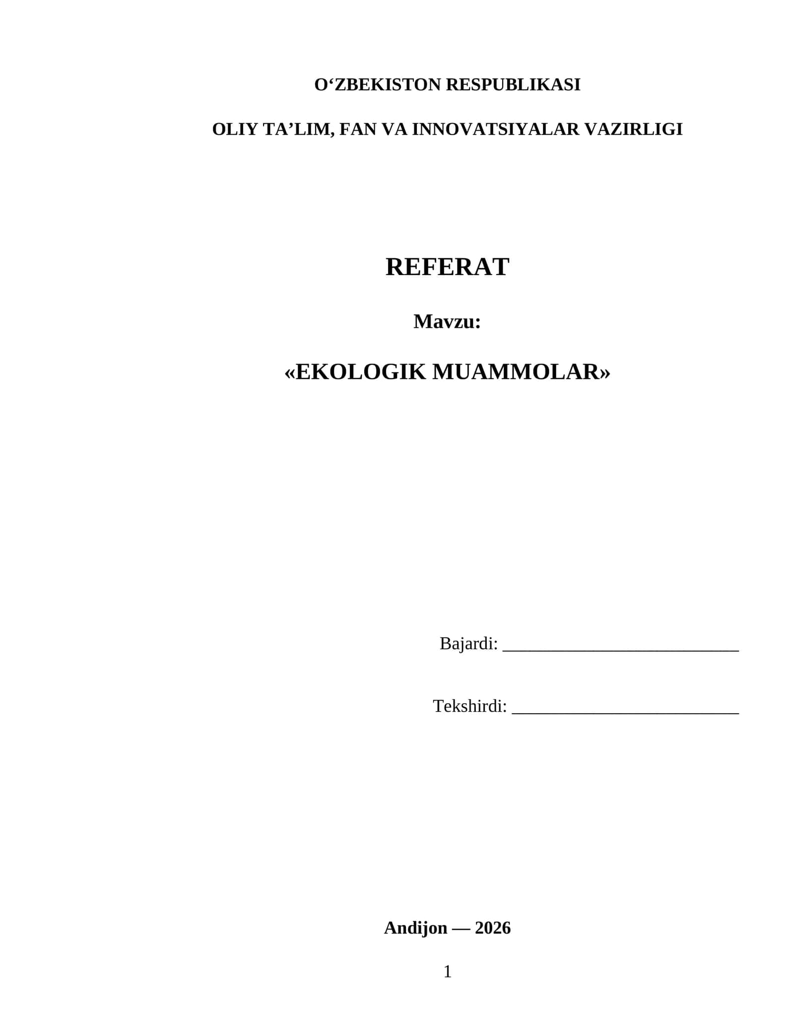 Ekologik muommolar referat 1