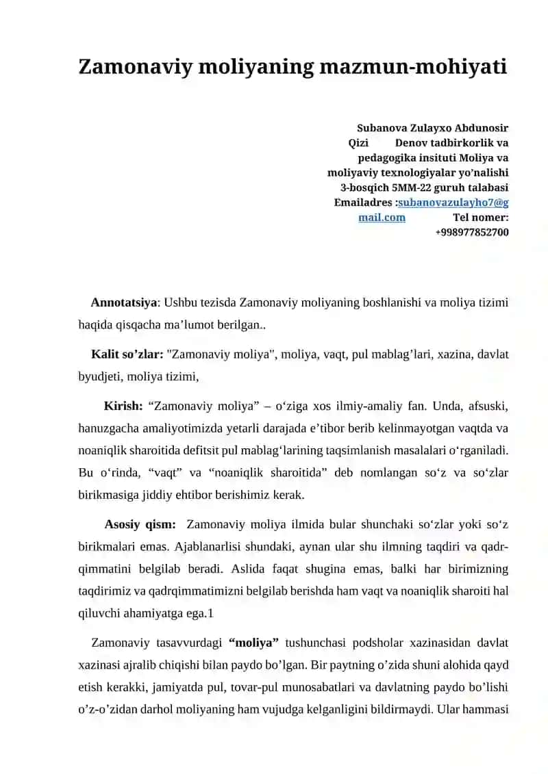 Zamonaviy moliya 1