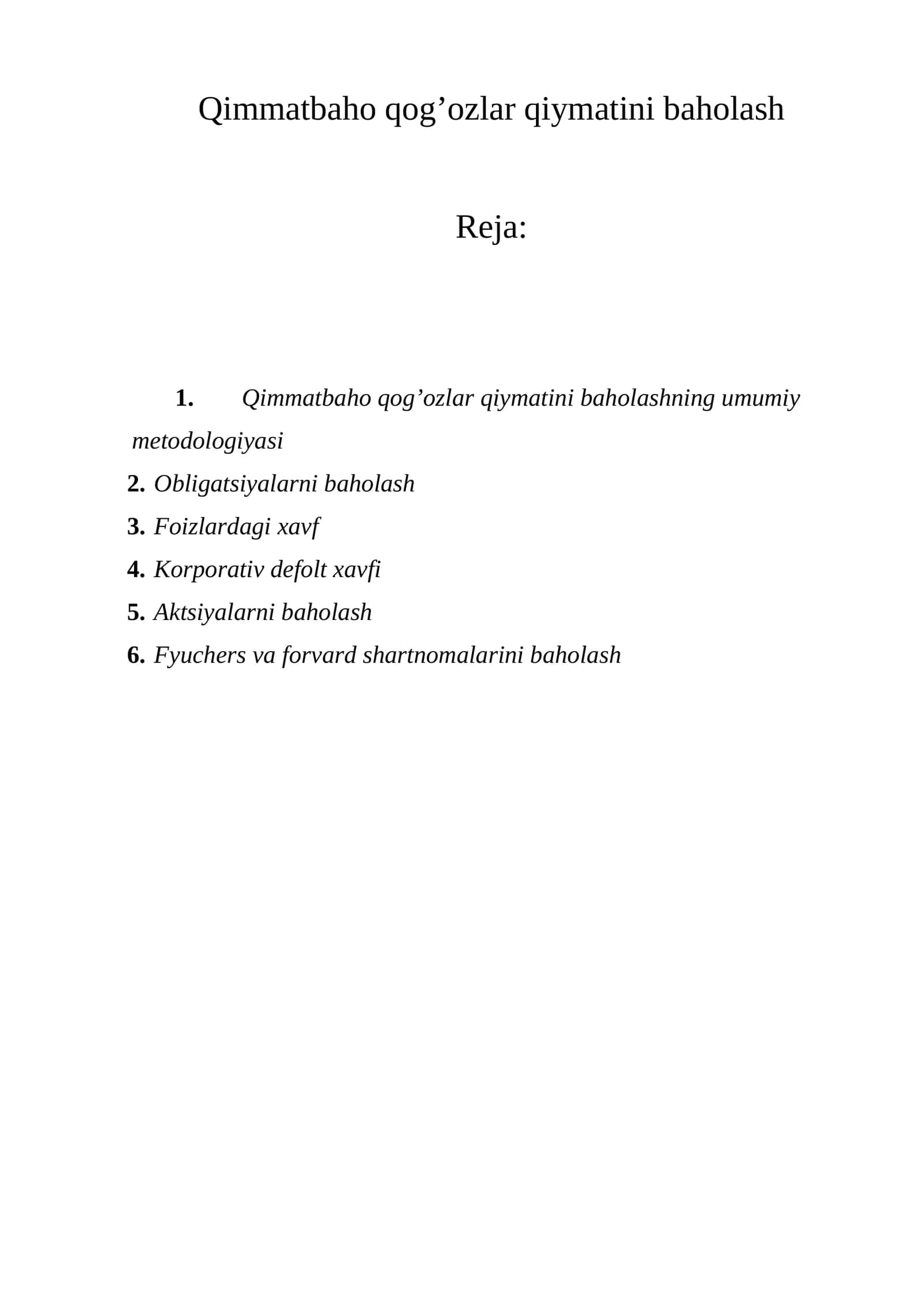 Qimmatbaho qog’ozlar qiymatini baholash 1