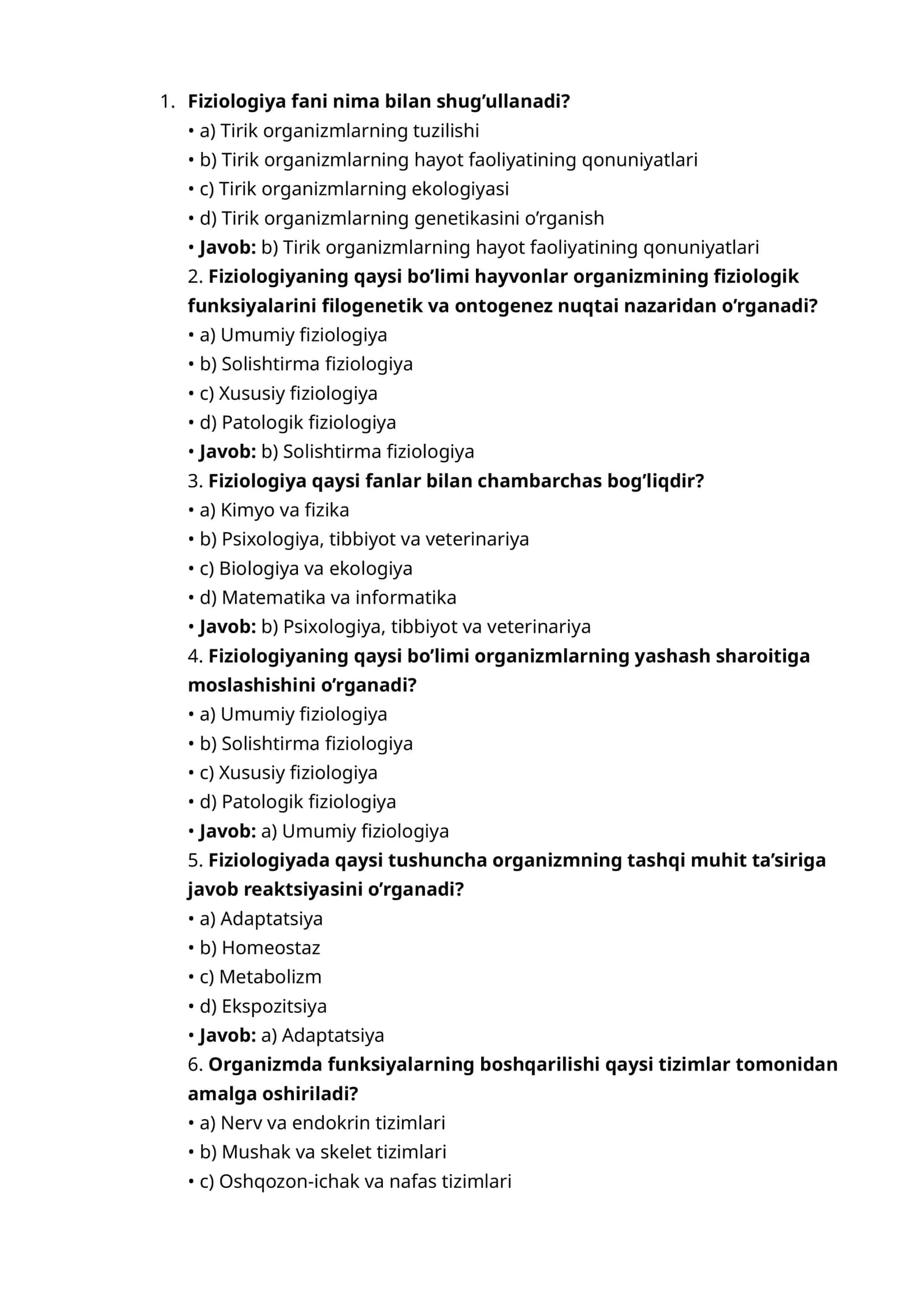 Fiziologiya fani nima bilan shug’ullanadi? 1
