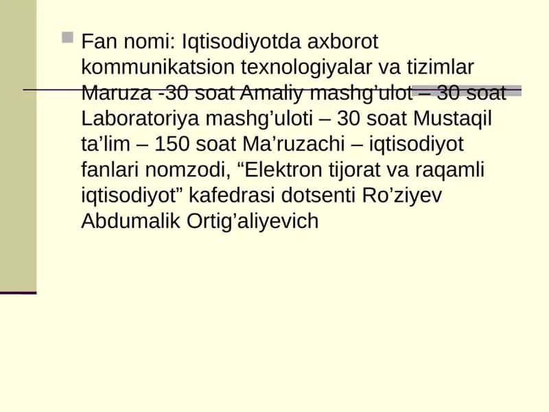 Iqtisodiyotda axborot kommunikatsion texnologiyalar va tizimlar 1