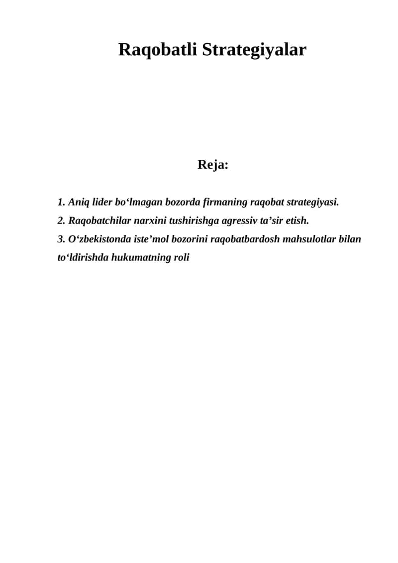 Raqobatli Strategiyalar 1