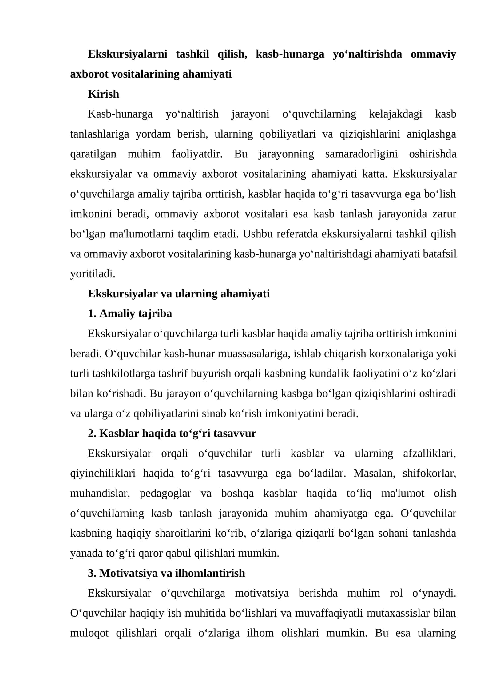 Ekskursiyalarni tashkil qilish, kasb-hunarga yo‘naltirishda ommaviy axborot vositalarining ahamiyati 1