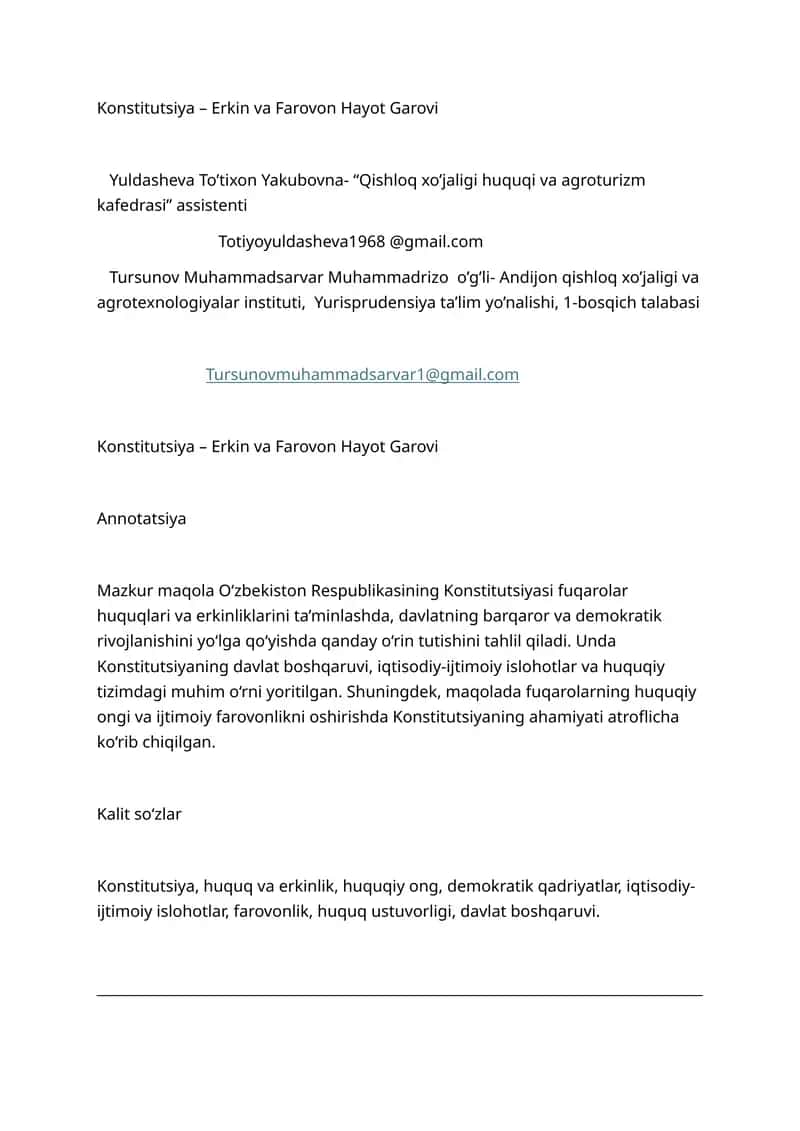 Konstitutsiya – Erkin va Farovon Hayot Garovi 1