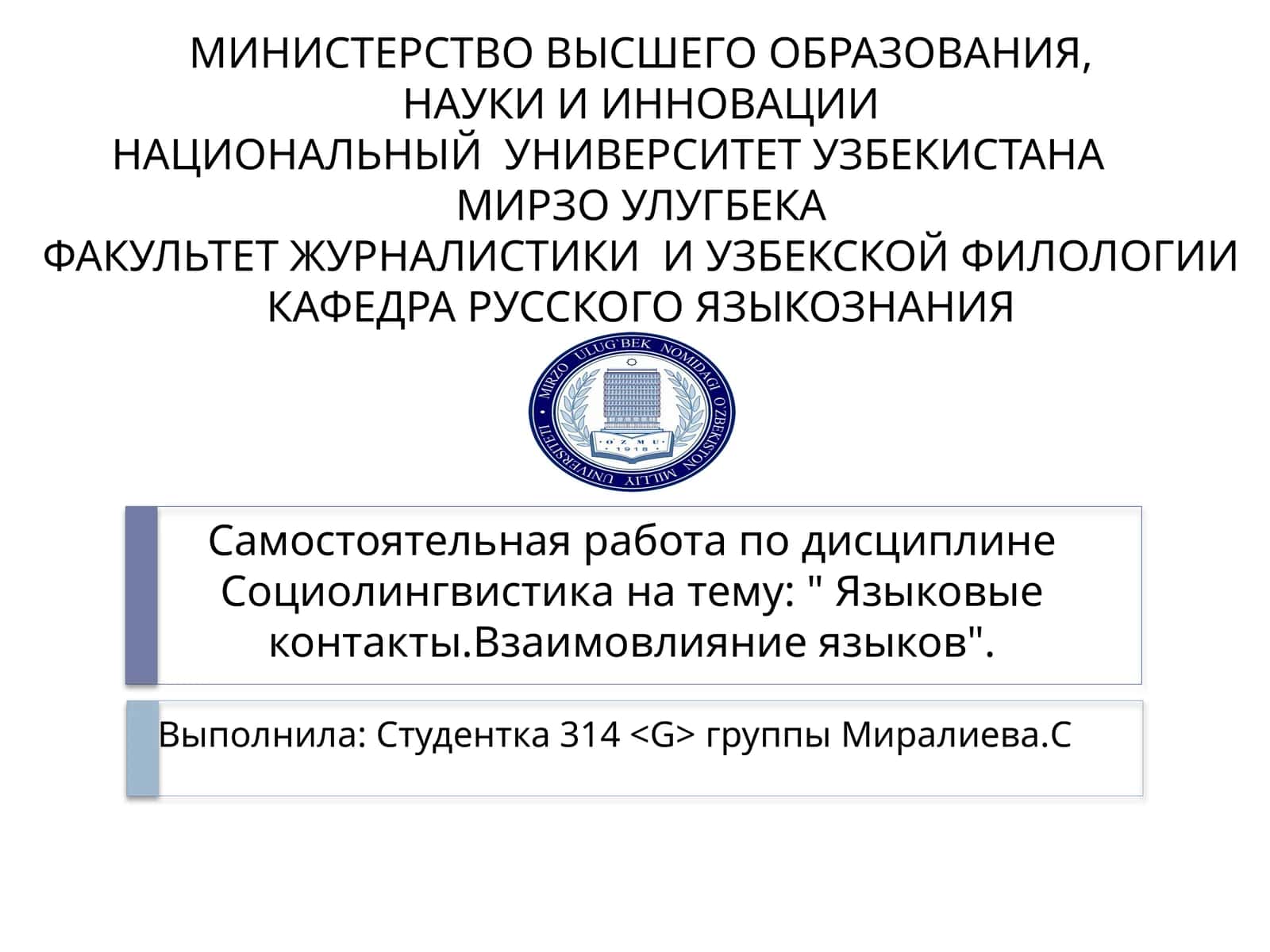 Самостоятельная работа по дисциплине Социолингвистика 1