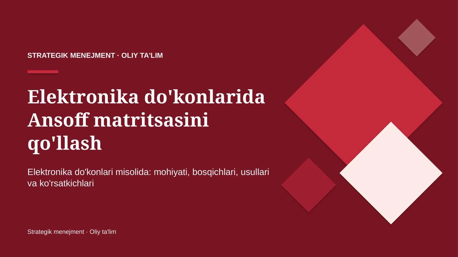 Elektronika do'konlarida Ansoff matritsasini qo'llash 1