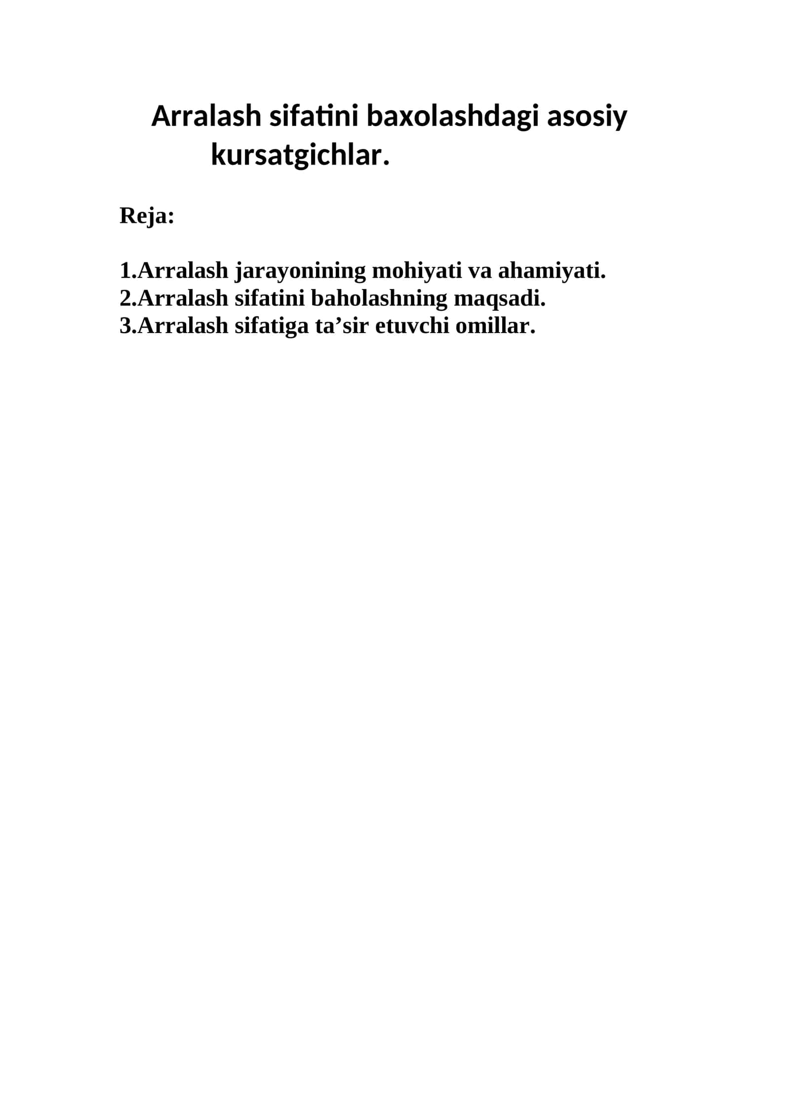 Arralash sifatini baxolashdagi asosiy kursatgichlar 1