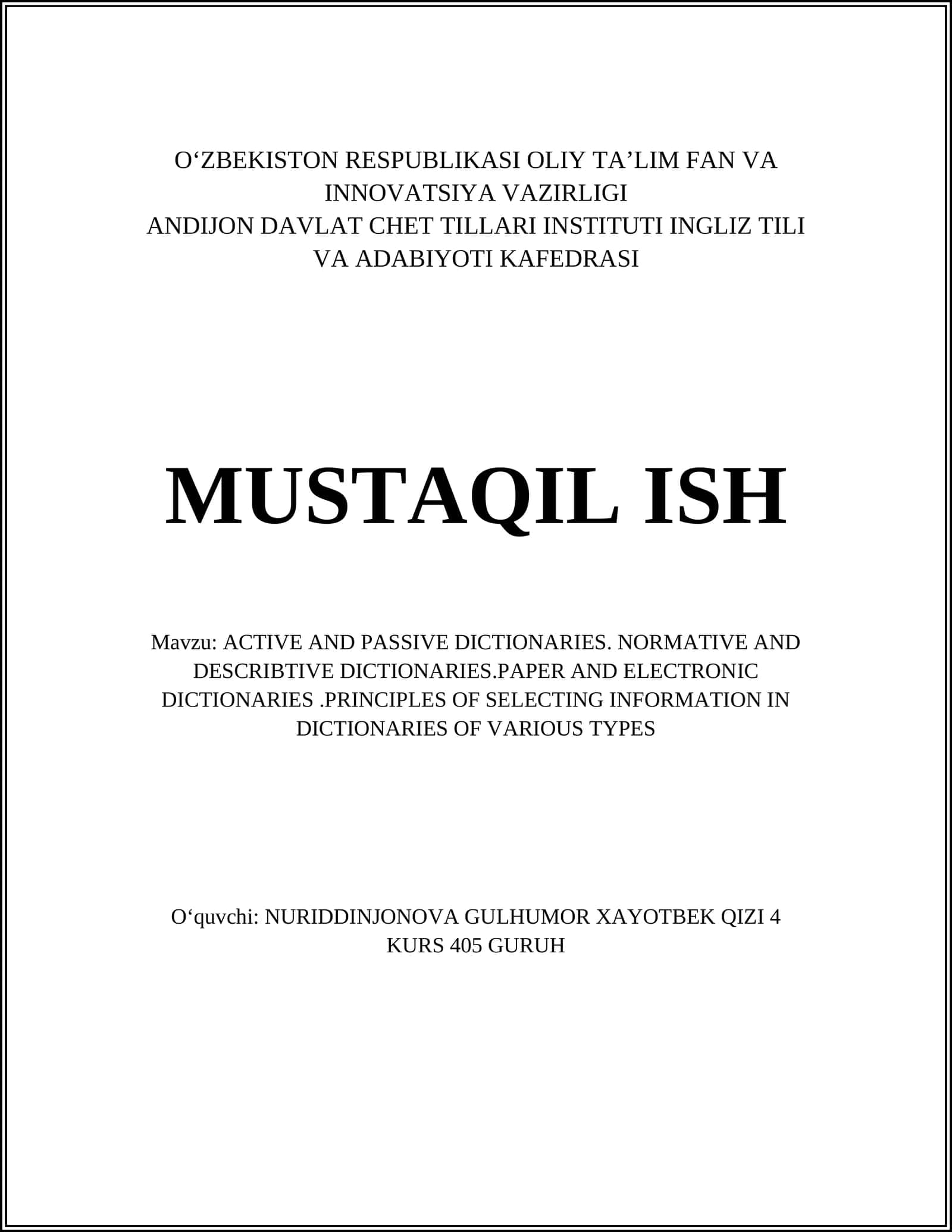 ACTIVE AND PASSIVE DICTIONARIES. NORMATIVE AND DESCRIBTIVE DICTIONARIES.PAPER AND ELECTRONIC DICTIONARIES.PRINCIPLES OF SELECTING INFORMATION IN DICTIONARIES OF VARIOUS TYPES 1