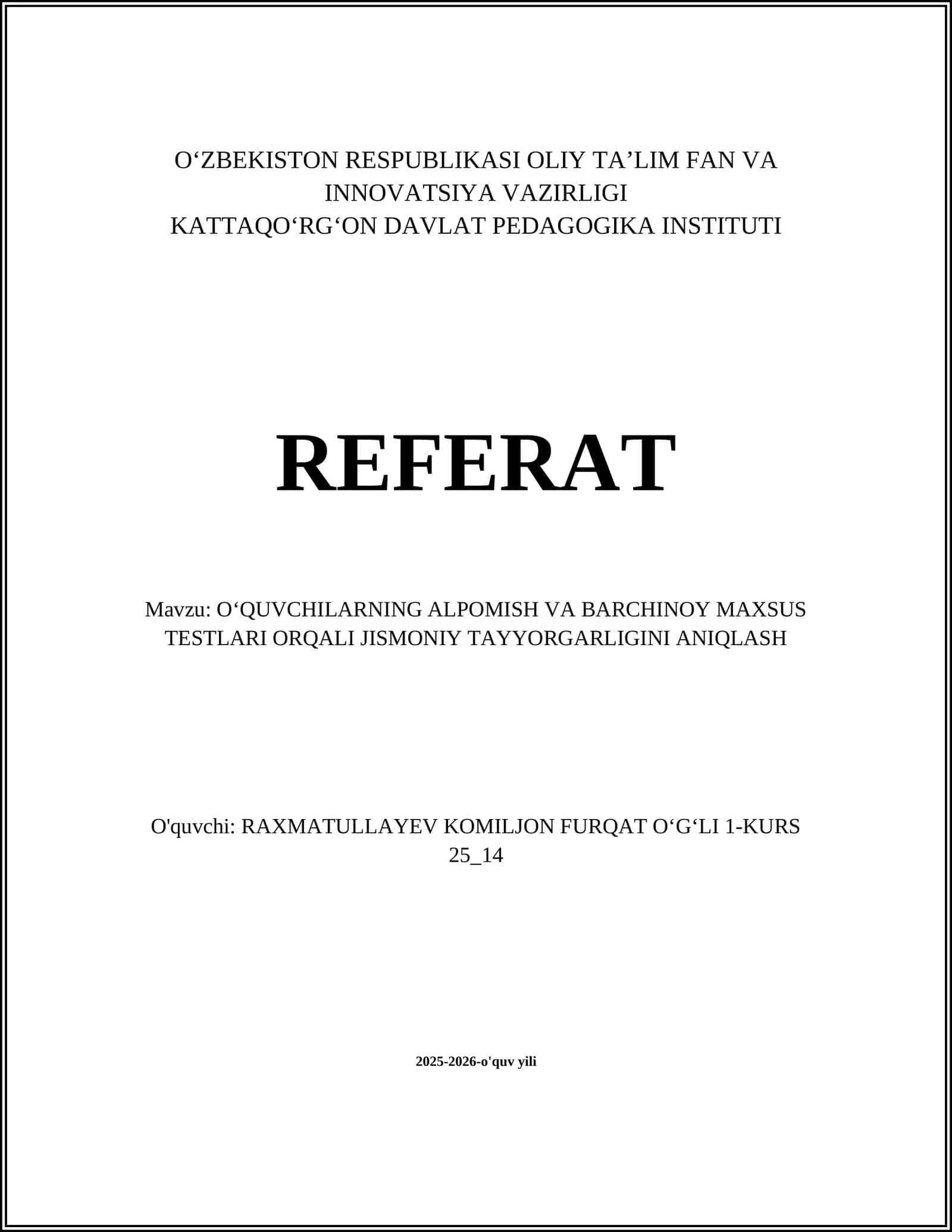 Alpomish va Barchinoy maxsus testlari 1