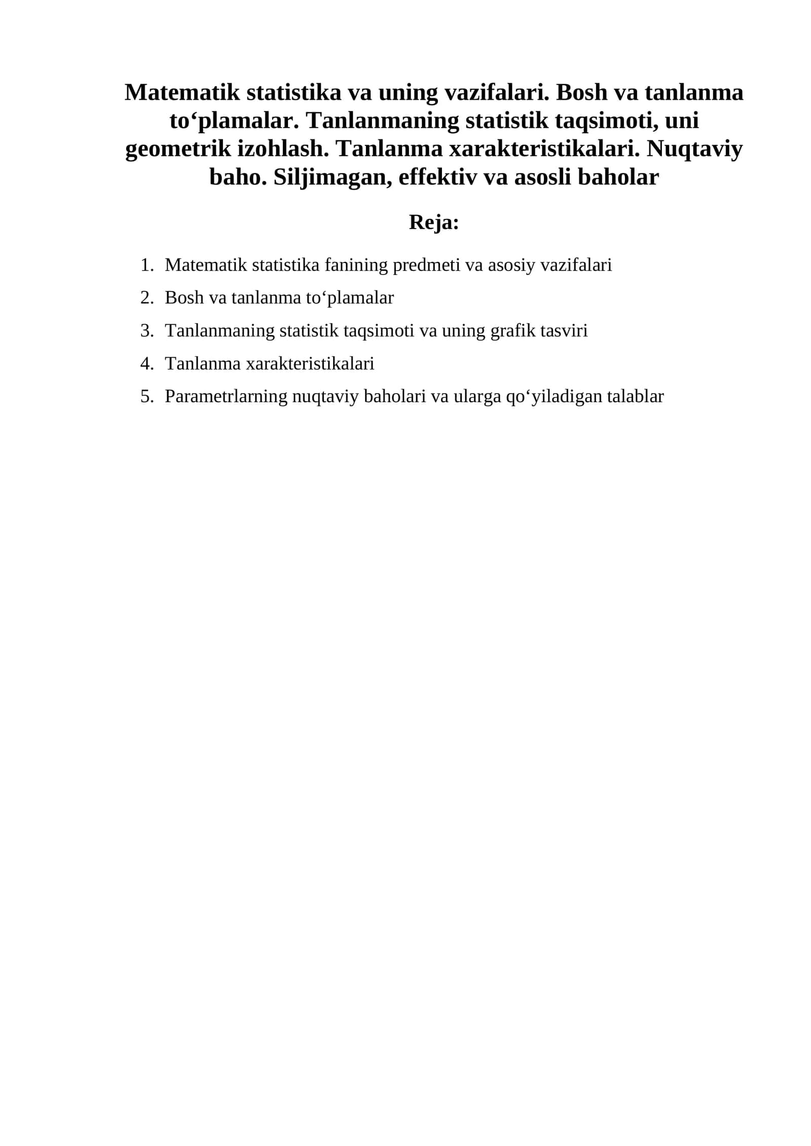 Matematik statistika va uning vazifalari 1