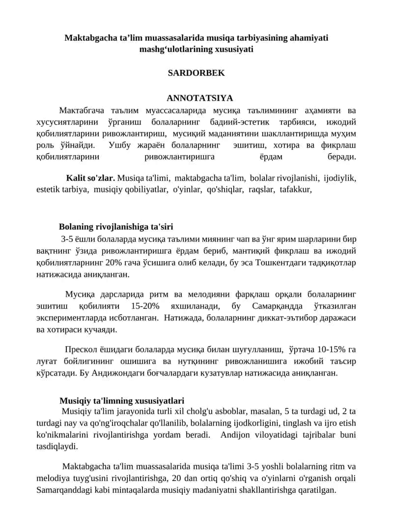 Maktabgacha taʼlim muassasalarida musiqa tarbiyasining ahamiyati 1
