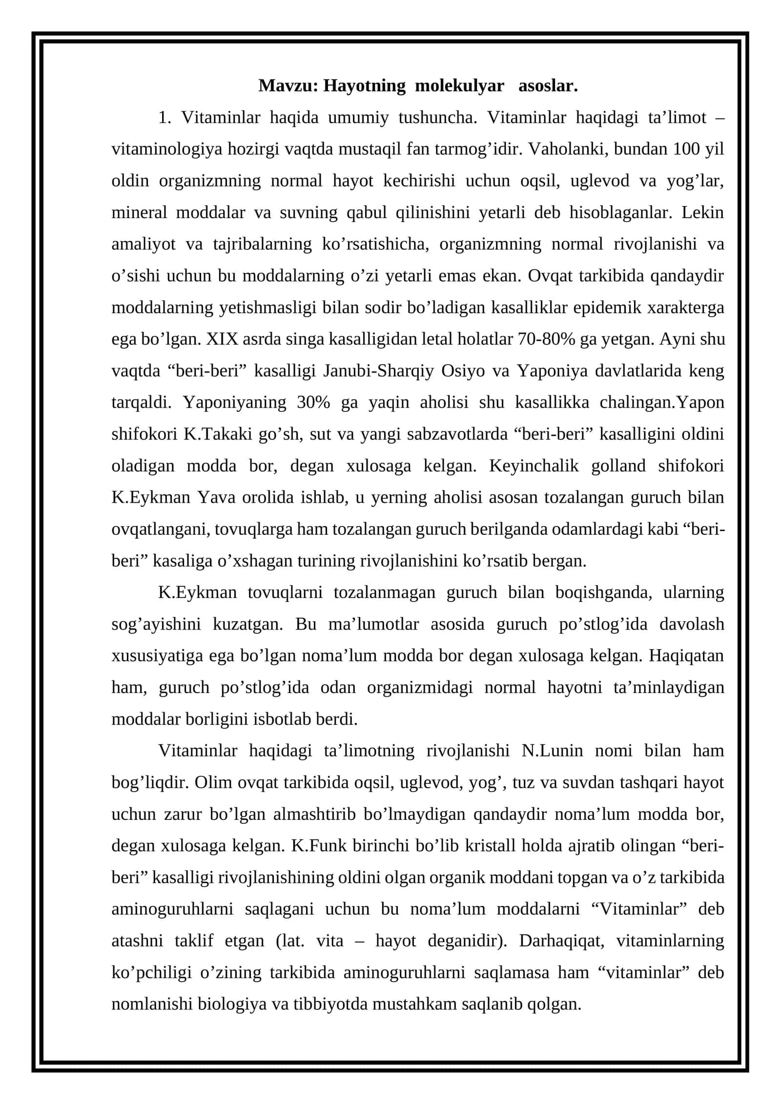 Hayotning molekulyar asoslar 1