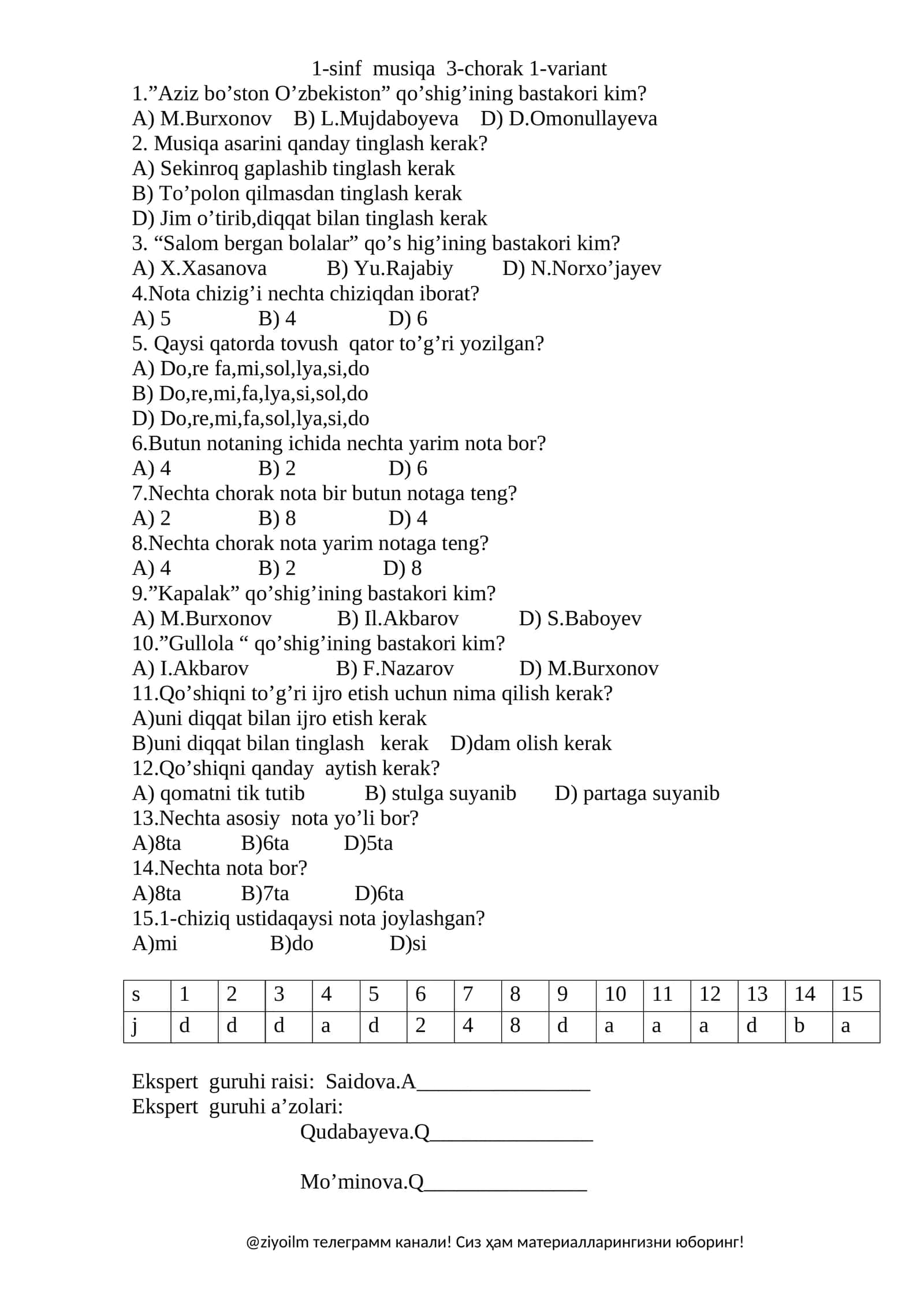 1-sinf musiqa 3-chorak 1-variant 1