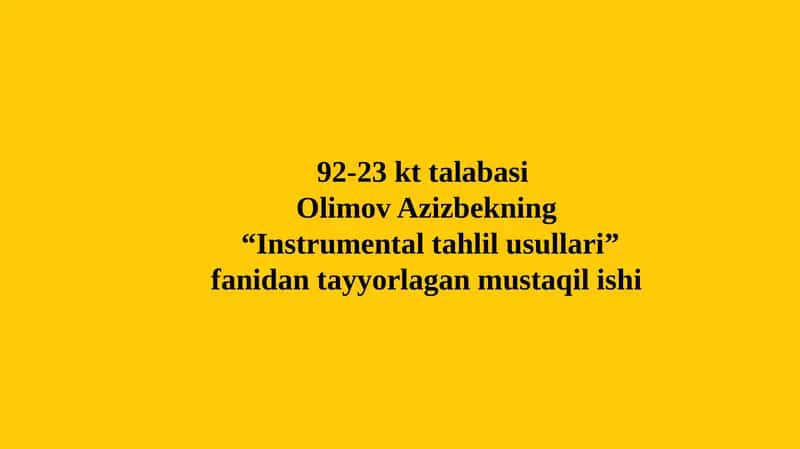 Fotometrik o'lchov usullari. 1