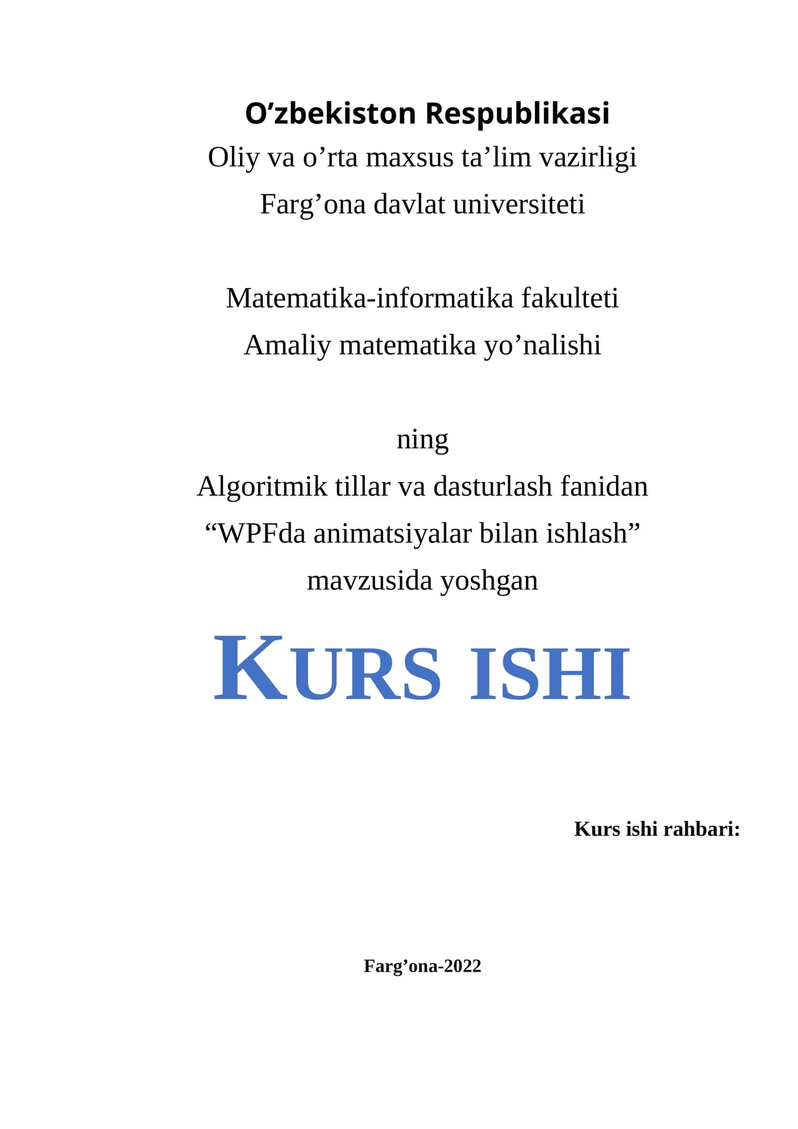 WPFda animatsiyalar bilan ishlash 1