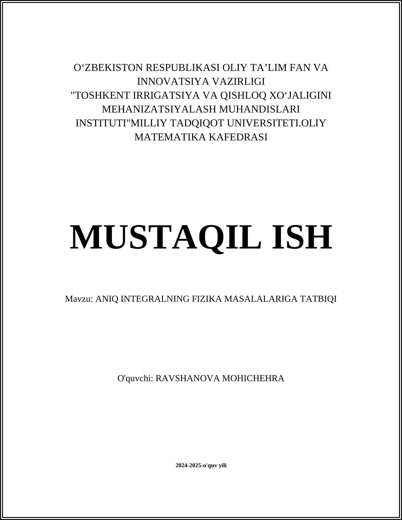 ANIQ INTEGRALNING FIZIKA MASALALARIGA TATBIQI 1