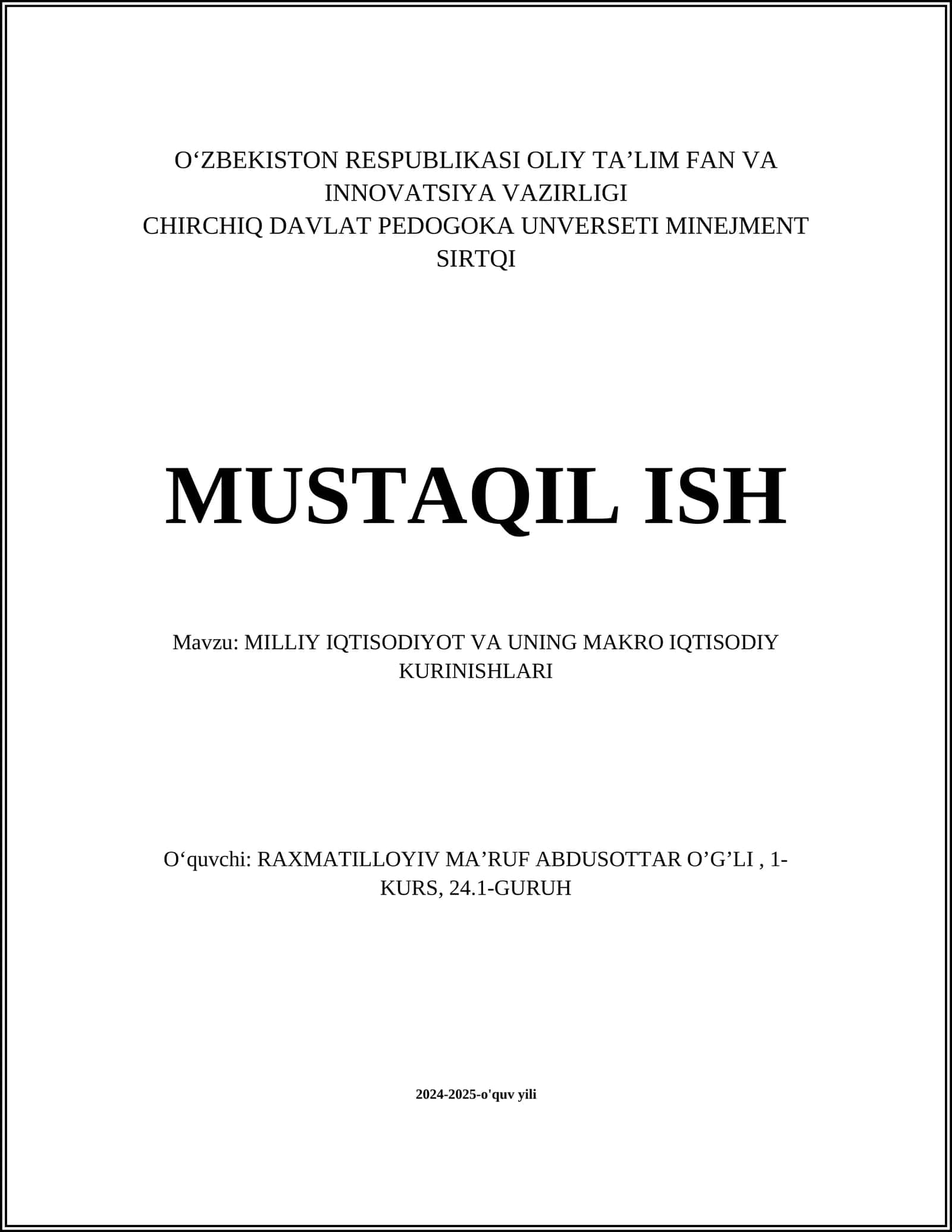 MILLIY IQTISODIYOT VA UNING MAKRO IQTISODI KURINISHLARI 1