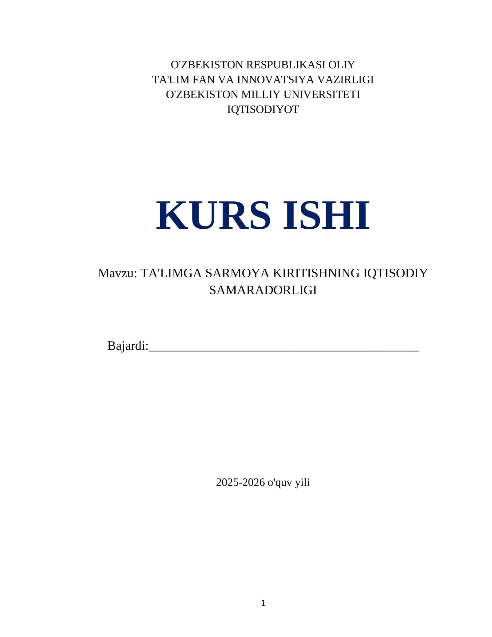 TA'LIMGA SARMOYA KIRITISHNING IQTISODIY SAMARADORLIGI 1