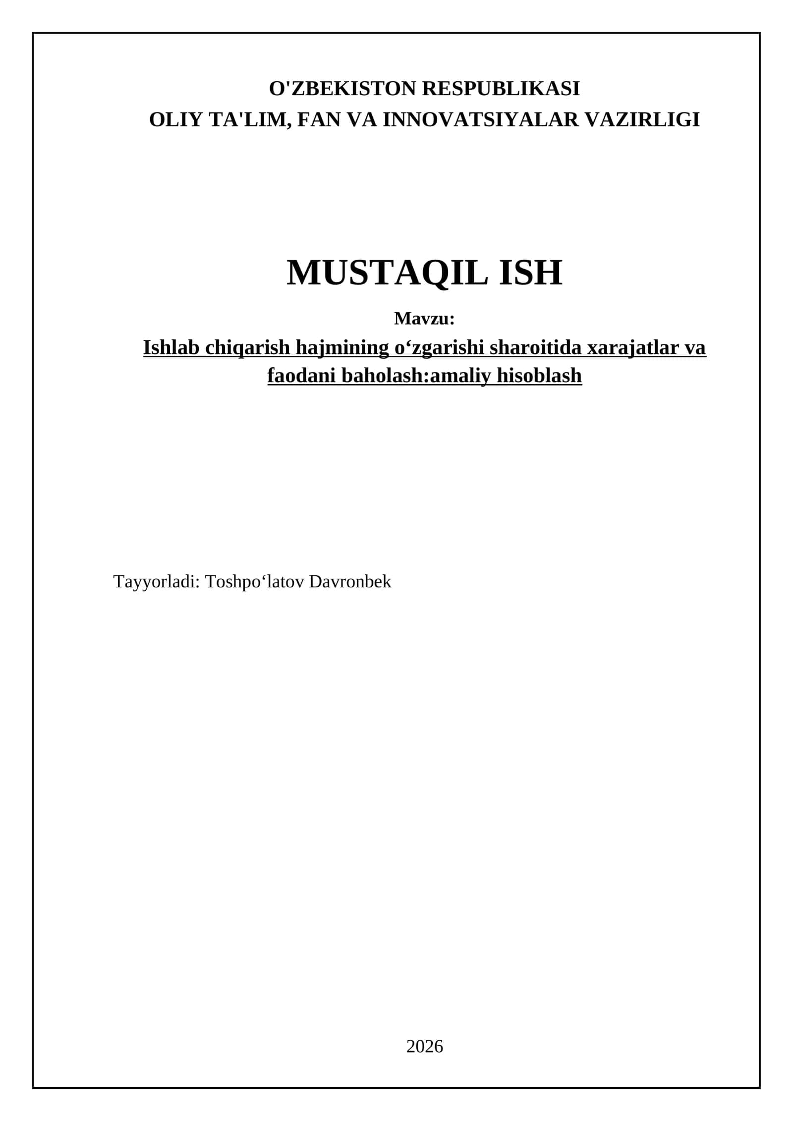 Ishlab chiqarish hajmining oʻzgarishini hisobga olgan holda xarajatlarni turlarga ajratish va tahlil qilish usullari 1