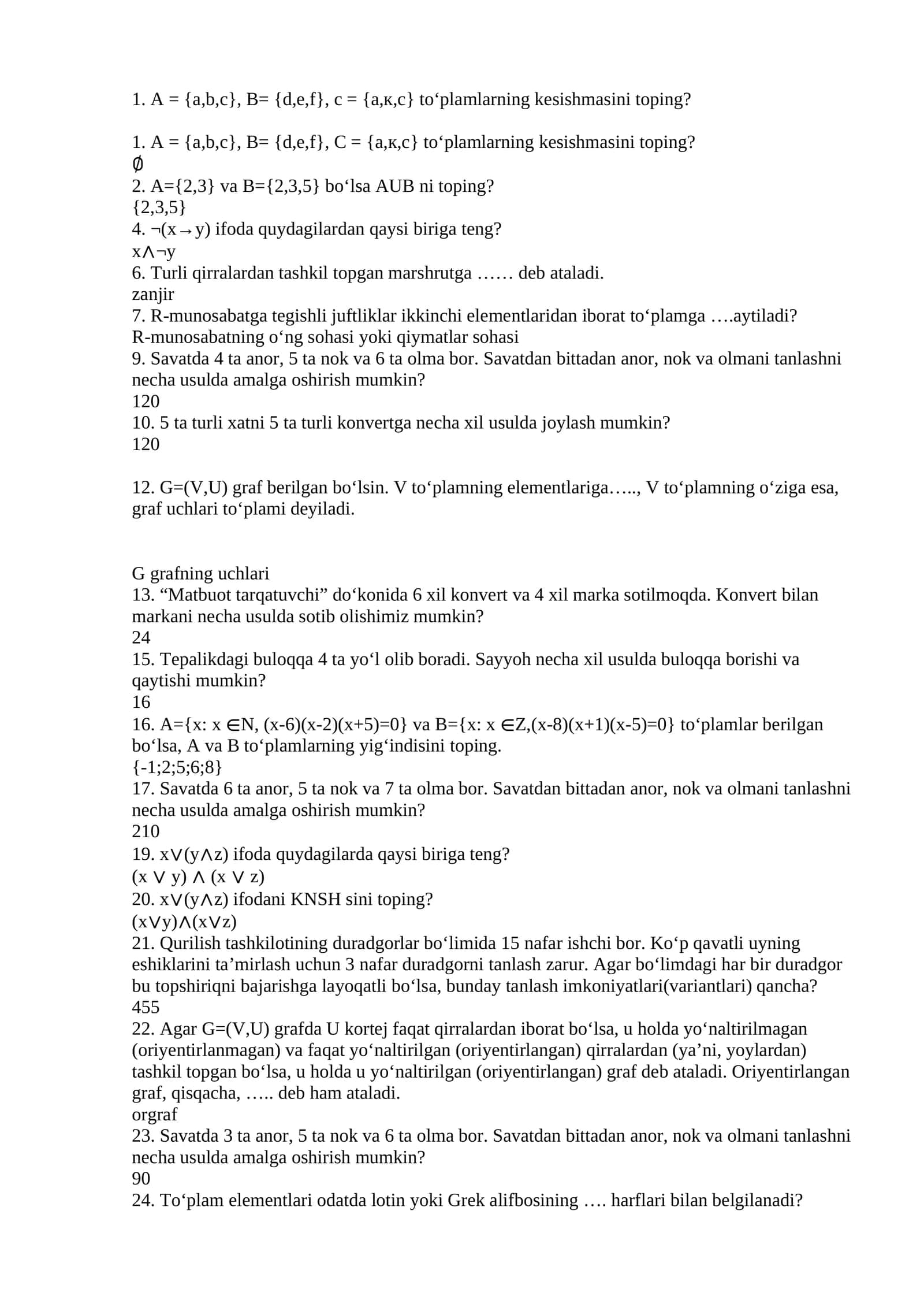 Matematika misollar to‘plami. 3-savol 1