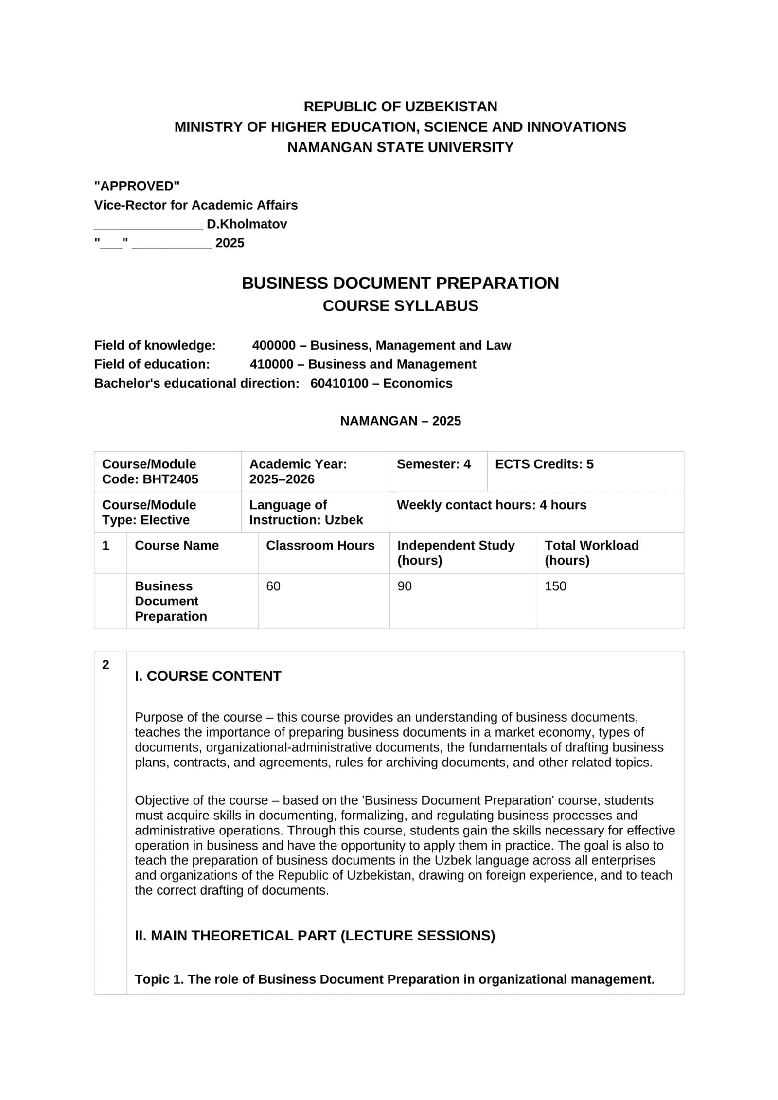 Business Document Preparation Course 1
