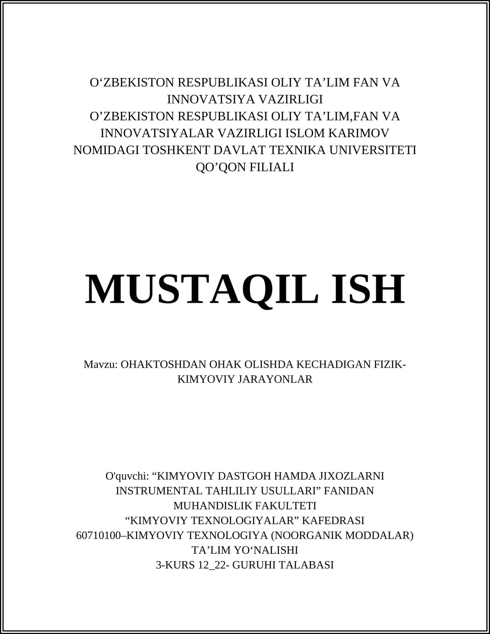 OHAKTOSHDAN OHAK OLISHDA KECHADIGAN FIZIK-KIMYOVIY JARAYONLAR 1