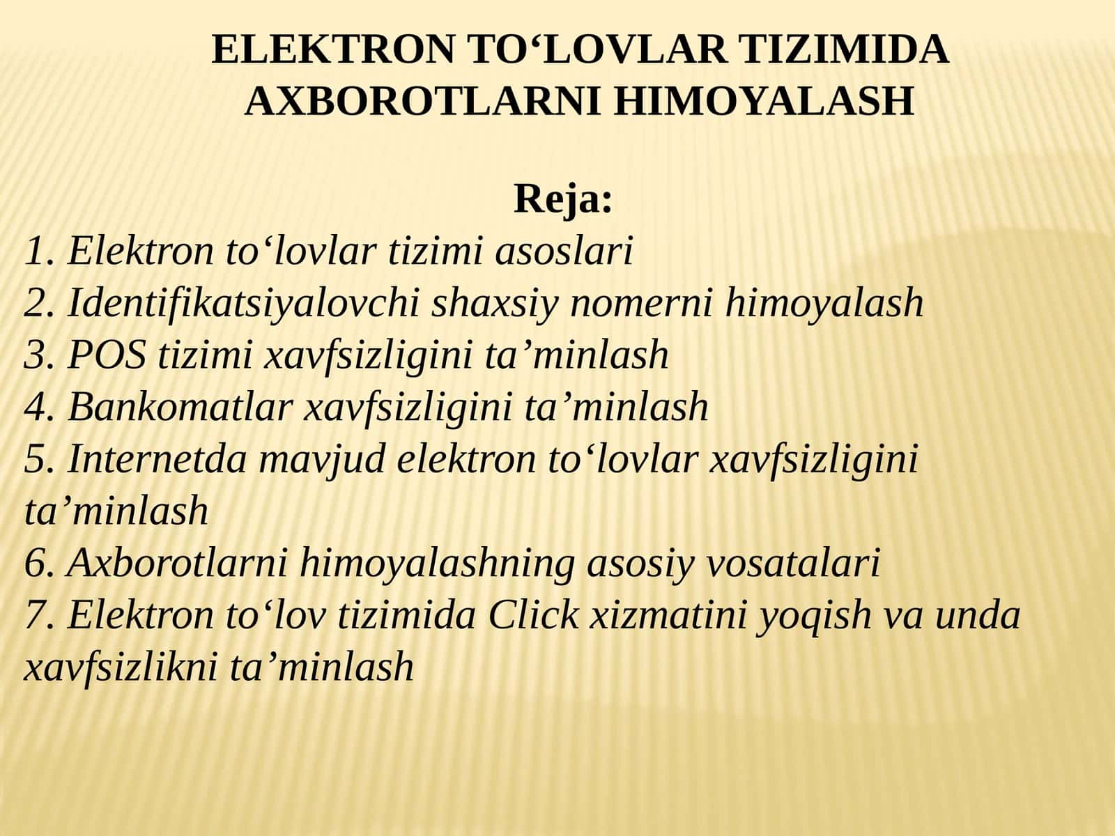 ELEKTRON TOʻLOVLAR TIZIMIDA AXBOROTLARNI HIMOYALASH 1