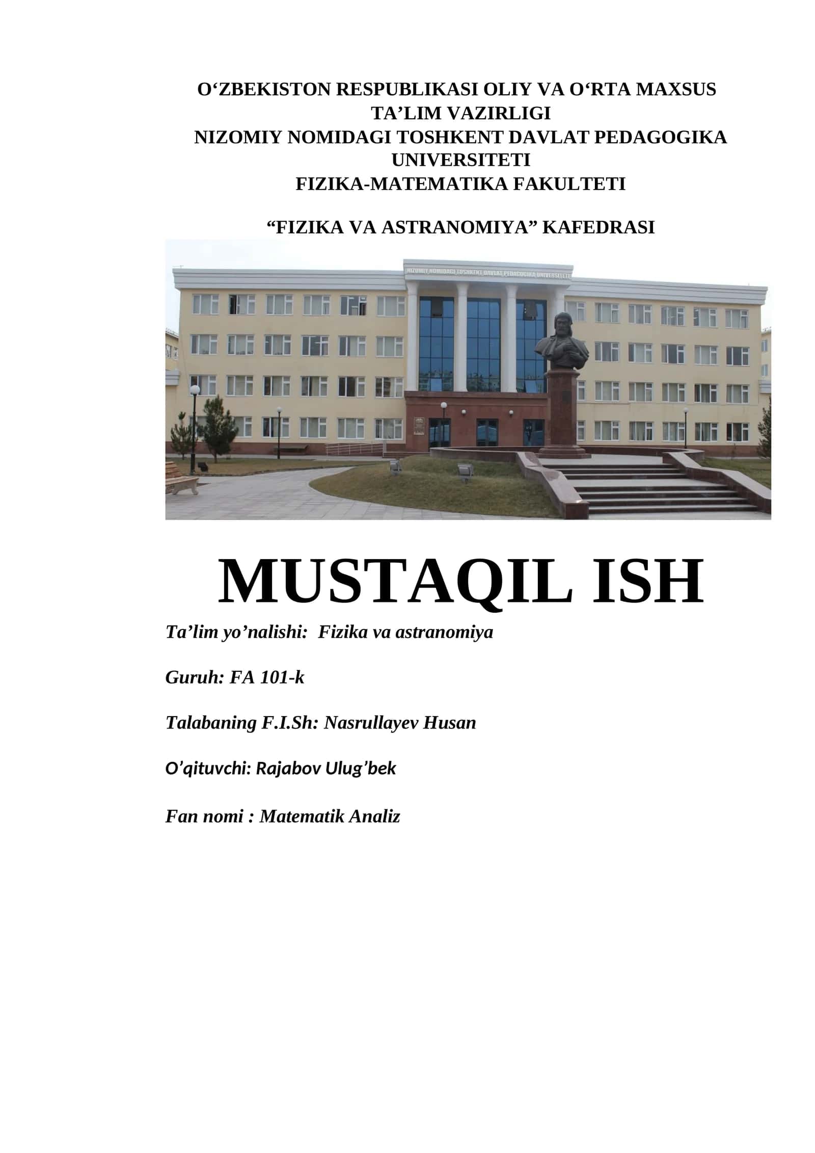 Matematik Analiz - Teylor formulasining taqribiy hisoblashga tatbiqlari 1