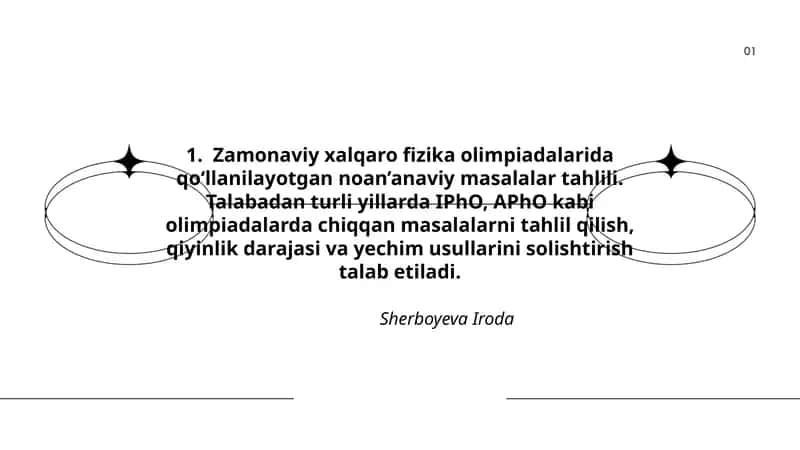 Zamonaviy xalqaro fizika olimpiadalarida noan'anaviy masalalar 1