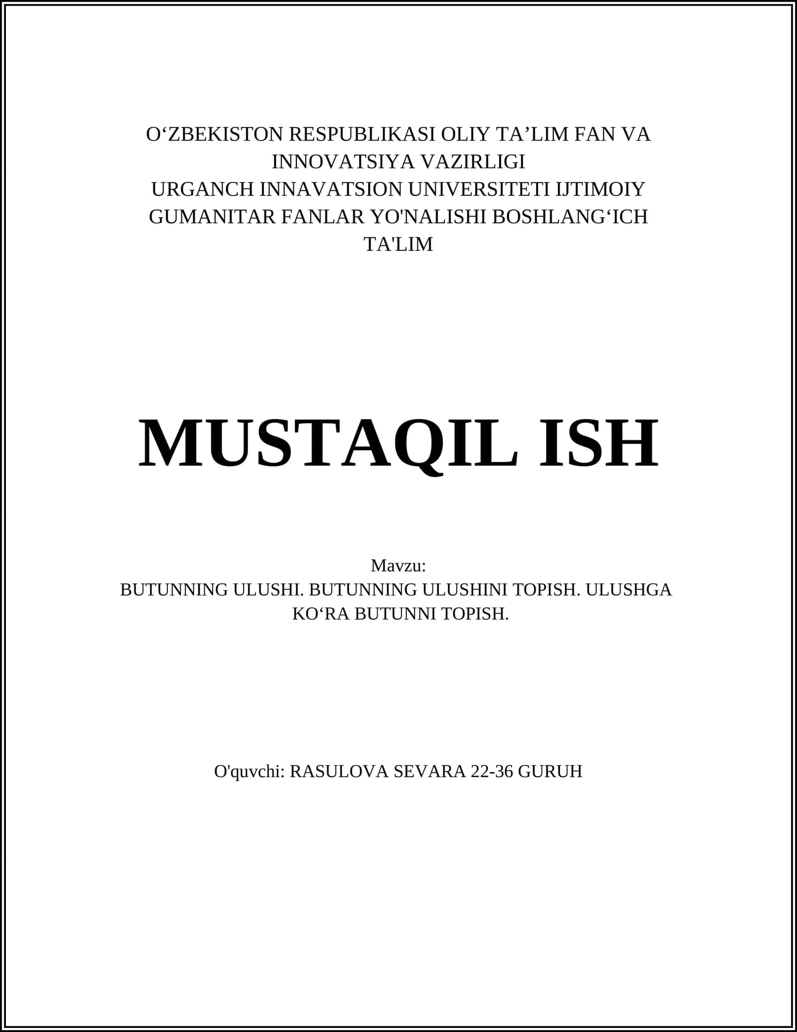 BUTUNNINGULUSHI.BUTUNNINGULUSHINITOPISH.ULUSHGA KO‘RA BUTUNNITOPISH 1