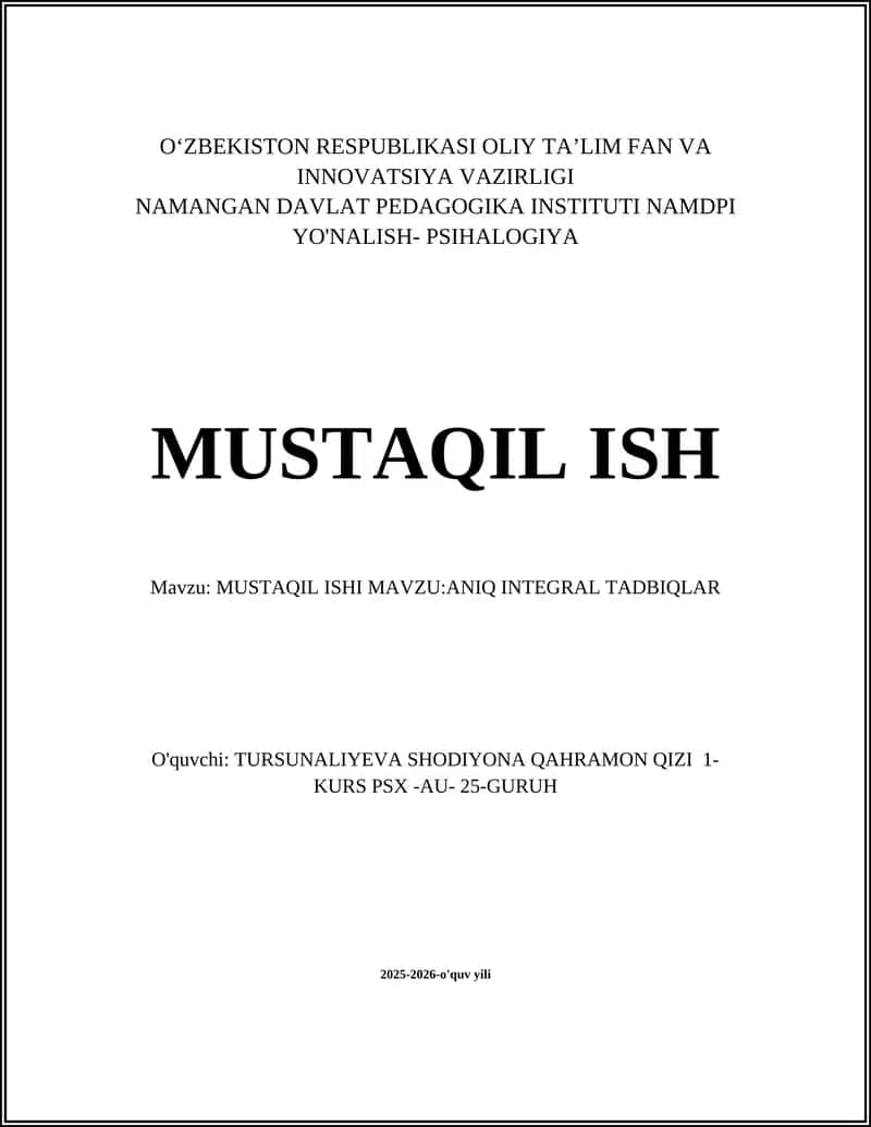 ANIQ INTEGRAL TADBIQLAR 1