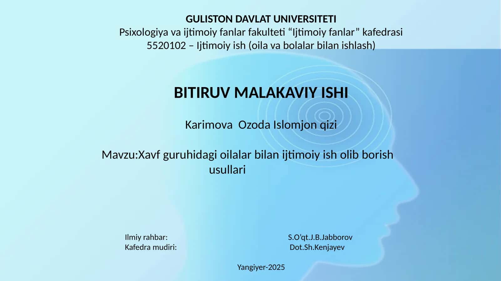Xavf guruhidagi oilalar bilan ijtimoiy ish olib borish 1