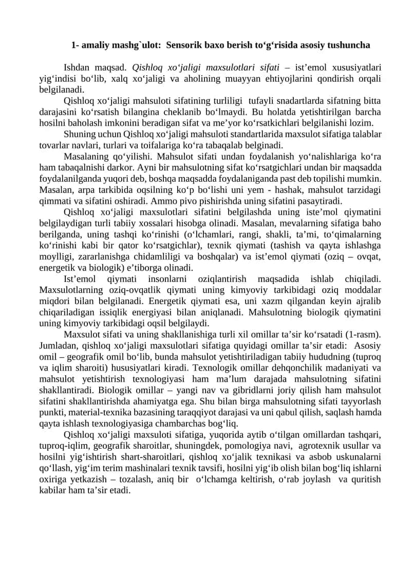Qishloq xo‘jaligi mahsuloti sifati 1