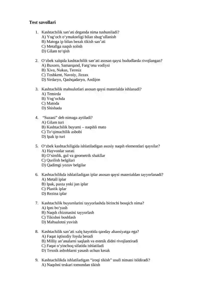 Kashtachilik savollari 1