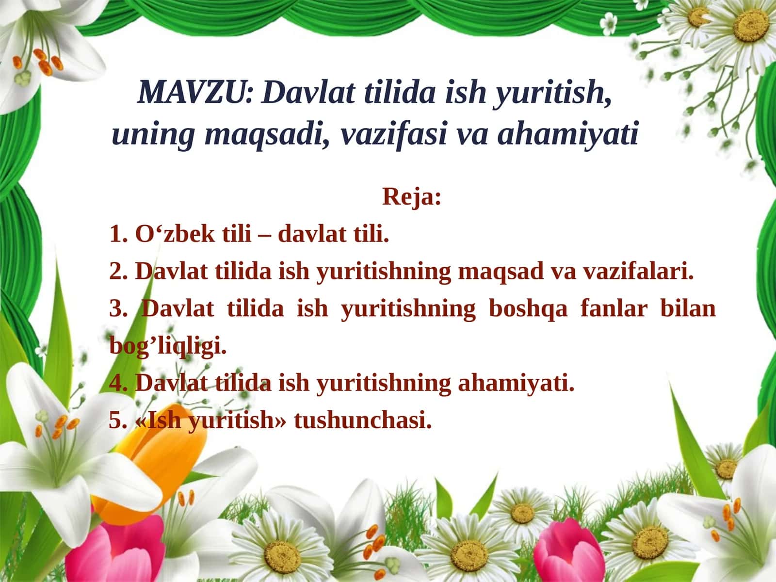 Davlat tilida ish yuritish, uning maqsadi, vazifasi va ahamiyati 1