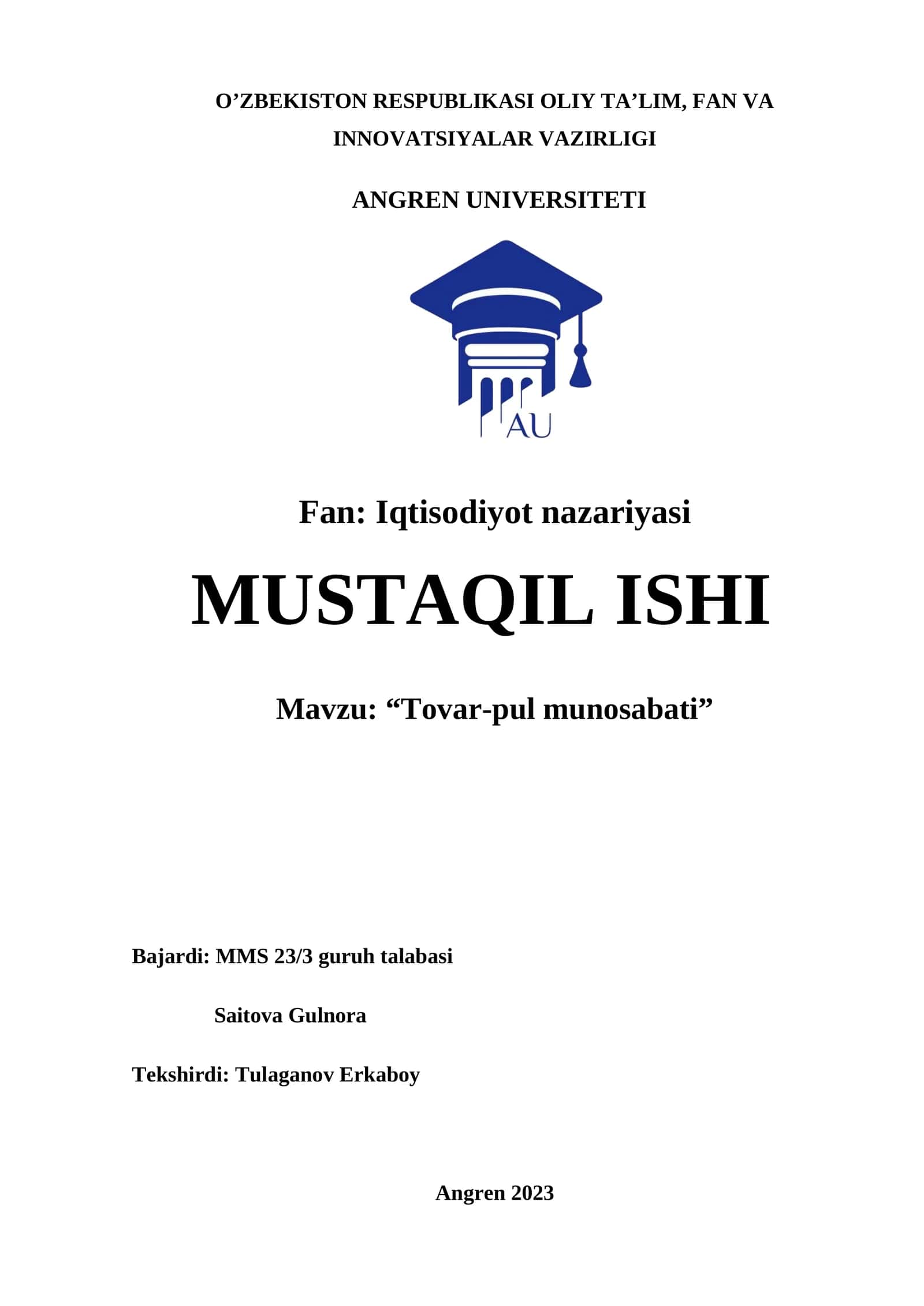 “Tovar-pul munosabati” 1