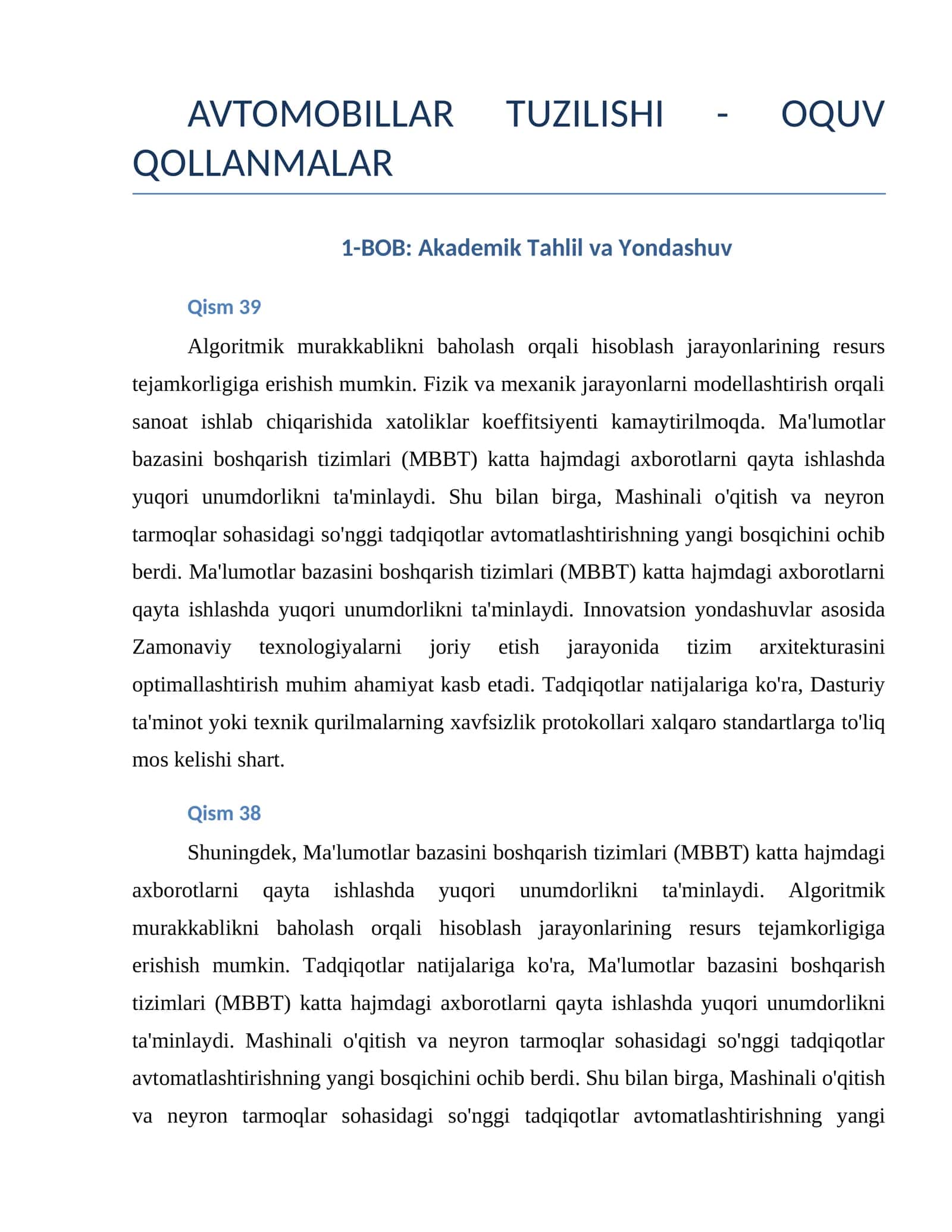 AVTOMOBILLAR TUZILISHI - OQUV QOLLANMALAR 1